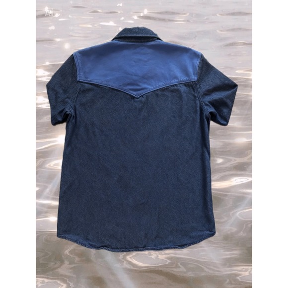 Calvin Klein Colorblock Denim Western Shirt Purple Orange Blue Button Up Women L - Picture 2 of 5